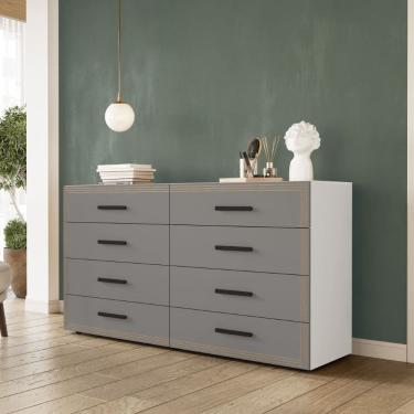 Imagem de Cômoda Valência 8 Gavetas Branco Cinza Politorno Móveis