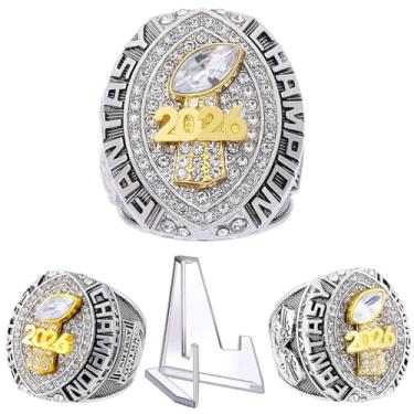 Imagem de Anel Campeonato de Futebol Fantástico 2026 Troféu de Troféu FFL Pesado Troféu para Vencedor da Liga de Futebol de Fantasia (Anel e suporte juntos, tamanho 10)