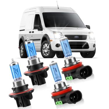 Imagem de KINGSOFE Lâmpadas de farol para Ford Transit Connect 2010-2013, halogênio de alto desempenho 9008/H13 farol alto/baixo + kit de substituição de farol de neblina H11, pacote com 4