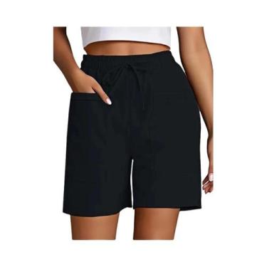 Imagem de Bermuda Feminina De Cintura Alta Com 4 Polegadas, Corte Solto, Casual,