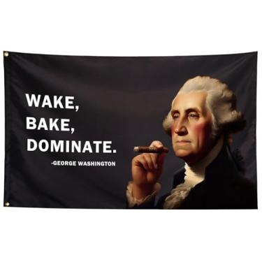 Imagem de ZKflager Wake Bake Dominate Funny Quote Flags For Room Guys Meme Cool George Washington Flags Banner 3x5 Feet College Dorm Bedroom Wall Man Cave Girls Frat Indoor Outdoor Gifts