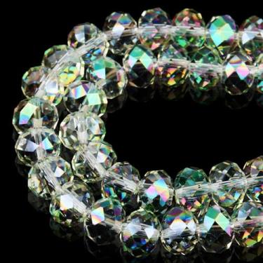 Imagem de DIQIO Contas de cristal de abaco brilhante de 8 mm para fabricação de joias - Contas espaçadoras de rondelle facetadas para pulseiras (77-82 peças, verde primavera)