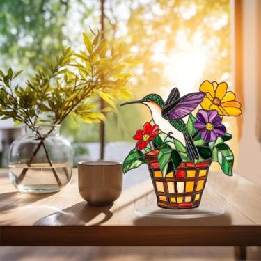 Imagem de Flor beija-flor acrílico transparente decoração de mesa, decoração de mesa para decoração de casa na sala de estar ou escritório, Halloween, Natal, aniversário, dia dos namorados, 7,8 polegadas A36