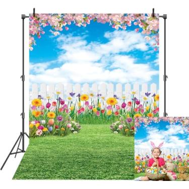 Imagem de Pano de fundo para primavera, Páscoa, primavera, natureza, cenário fotográfico, gramado, flores rosa, para crianças, chá de bebê, decoração de festa de aniversário (180 x 240 cm)