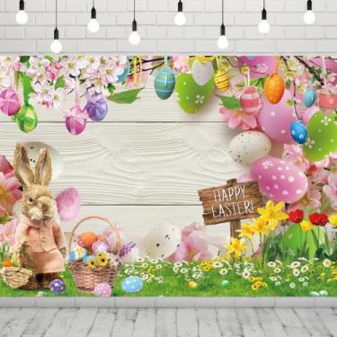 Imagem de INRUI Pano de fundo para fotografia de páscoa feliz primavera tema de Páscoa coelho ovos coloridos grama verde floral decoração de festa banner (20 x 1,8 m)