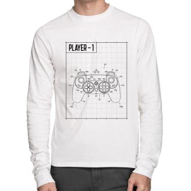 Imagem de Camiseta Algodão Player 1 Controle Joystick Manga Longa - Foca na Moda