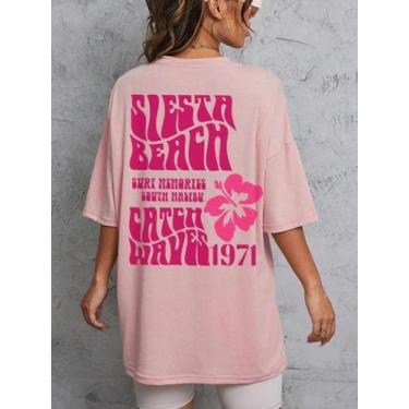 Imagem de Camiseta Beach Waves Estampa Grafica Texto Surf Flores Praia Sol Blusa