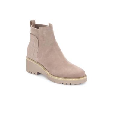 Imagem de Trish Lucia Bota Chelsea feminina plataforma sola Chelsea cano alto salto bloco grosso antiderrapante camurça couro slip on Combat Fashion Booties, Nude., 36