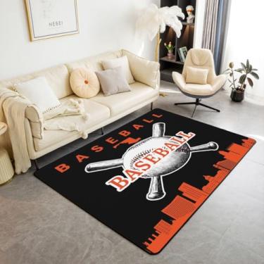Imagem de Erosebridal Tapete de beisebol para ambientes internos 3X5 Tapete de softball, para crianças, meninos, adolescentes, decoração de quarto, jogos esportivos, sala de estar, tapete decorativo de cidade
