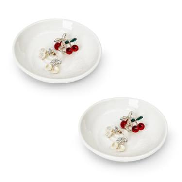 Imagem de Koythin Prato de bugiganga de cerâmica de 2 peças, suporte de anel para mulheres, tigela com suporte de chave, bandeja decorativa para chaves, anéis, brincos, bandeja de cerâmica para joias, pratos de