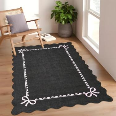 Imagem de GarveeHome Tapete de laço recortado para sala de estar, tapete preto sólido para dormitório, tapetes laváveis, 10 x 15 cm, tapetes recortados macios e antiderrapantes para quarto de faculdade, quarto