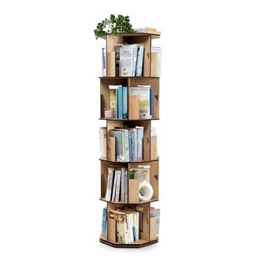 Imagem de vigowood Estante de canto giratório, estante com economia de espaço de 5 camadas para sala de estar, quarto e escritório em casa – carvalho