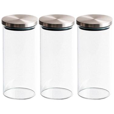 Imagem de Jogo de Potes Herméticos de Vidro Redondo Tampa em Inox 1500ml 3 Peças - Vista Home