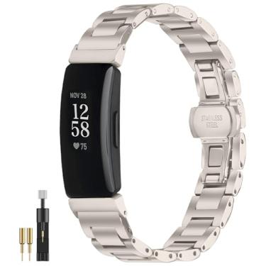 Imagem de NINKI Pulseira feminina para Fitbit Inspire 2, pulseira de aço inoxidável sólido, de metal, ajustável, de substituição para relógio inteligente Fitbit Inspire 2, ouro claro