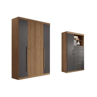Imagem de Guarda Roupa +cômoda 2 Peças Qc343 Jatobá/grafite - Santos Andirá