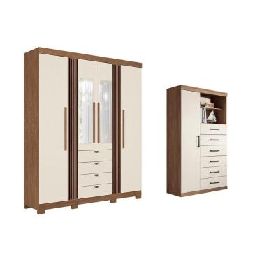 Imagem de Guarda Roupa +cômoda 2 Peças Qc272 Jatoba/areia - Santos Andirá