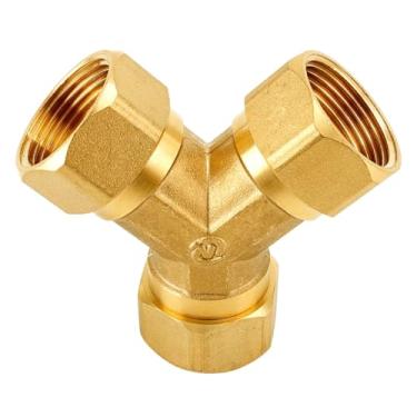 Imagem de H58 Latão 1/5.1 cm 3/10.2 cm Rosca BSPP Tipo Y Equal Redutor Encaixe de Tubulação União Espessamento Junta Água Gás Adaptador Acoplador Conector (DN15xDN15xDN20 M-M-M)