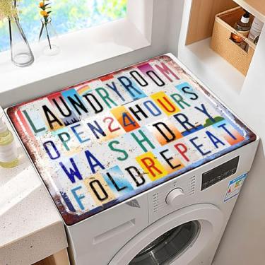 Imagem de Tapete protetor antiderrapante para máquina de lavar e secar roupa à prova de poeira com placa de lavanderia multicolorido vintage design universal 59,9 cm x 50 cm para decoração de lavanderia e