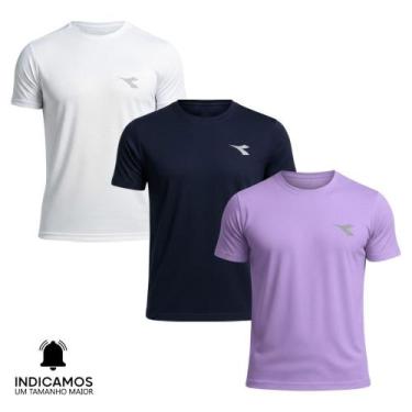 Imagem de Kit 3 Camisetas Diadora Small Logo Masculina - Branco e Marinho GG, Br