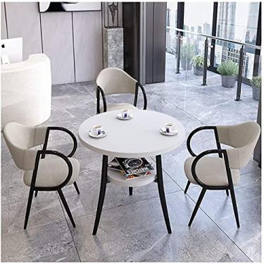 Imagem de Mesa de jantar moderna de lazer mesa redonda de madeira maciça cafeteria loja de chá sala de exposição sala de exposição família sala de estar cozinha mesa de estar (cor: cinza mesa-cinza) (mesa