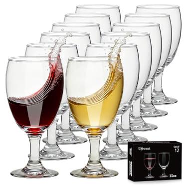 Imagem de Ufrount Copos de vinho de 425 g, pacote com 12 taças de água transparentes para festas, copos de bebida de haste curta para vinho tinto, cerveja, sangria, suco, chá gelado