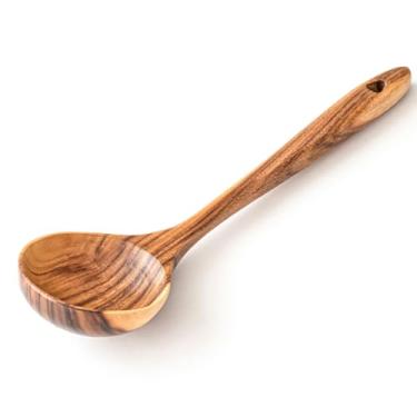 Imagem de Gudamaye Conchas de Sopa de Madeira, Concha de Madeira de Teca Natural, Concha de Sopa Grande de 13" para Cozinhar, Colheres de Concha Fundas, Conjunto de Utensílios de Cozinha de (Concha De Teca)