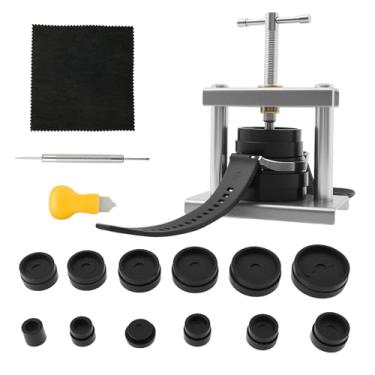 Imagem de MABCIRY Conjunto de ferramentas de prensa de relógio, kits de reparo de caixa traseira de relógio profissional de metal com 12 moldes, kit de ferramentas de substituição de bateria de relógio de pulso