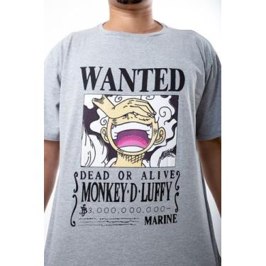 Imagem de Camiseta Wanted Monkey D Luffy Adulto - Glev.Conceito, PP, Cinza claro