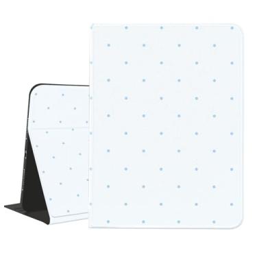 Imagem de AdorableWhimsy Linda capa de bolinhas para iPad mini 7 (A17 Pro) 2024 / iPad mini 6 2021 de 8,3 polegadas com suporte para lápis, vintage, estética clássica, minimalista, couro azul claro