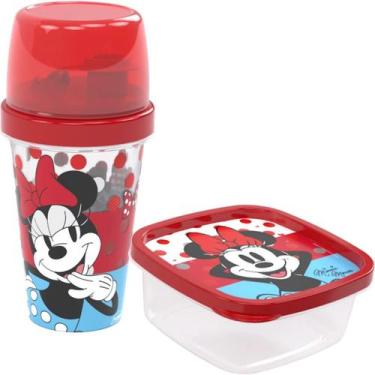 Imagem de Kit Minnie Porta Lanche Infantil Garrafa e Pote Plasutil