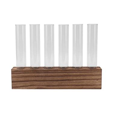 Imagem de KIMISS Estação de Propagação de Plantas de Vidro Com Suporte de Madeira - Mini Tubo de Ensaio Terrário de Mesa para Decoração de Casa - para Plantas e Flores de Interior (6 tubos)