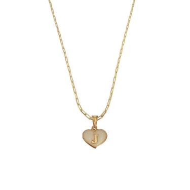 Imagem de Colar Cartier 60Cm Coração Branco Letra J Banhado Ouro 18K