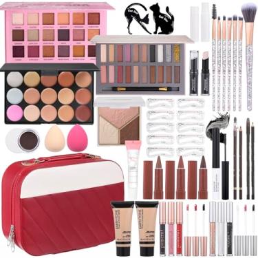 Imagem de Kit de maquiagem para mulheres e meninas, conjunto de maquiagem para adolescentes iniciantes, kit de maquiagem completo com bolsa de transporte de tudo, paleta de sombras, base, corretivo, batom