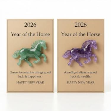 Imagem de Kocak Gold 2 Pack Year of The Horse Turquoise Guardian - Green Aventurine Amethyst Horse Pocket Hug Card - 2026 New Year Gift