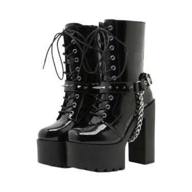 Imagem de Botas Femininas Punk De Plataforma Com Tiras Cruzadas, Correntes E Reb