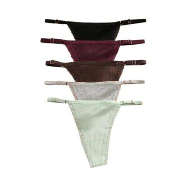 Imagem de Conjunto De Lingerie Feminina Em Algodão G-String Com Cintura Ajustáve