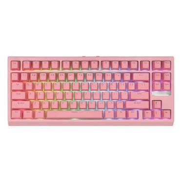 Imagem de EPOMAKER Teclado mecânico para jogos G84 80% RGB, teclado sem fio 2,4 GHz/Tipo-C/BT, programável QMK/VIA, troca a quente, NKRO, com teclas Shine Through PBT para jogadores (rosa, interruptor de jade