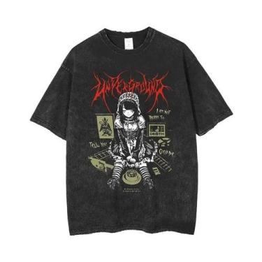 Imagem de Camiseta Gótica Punk Anime Masculina Oversized Hip Hop Streetwear Vint