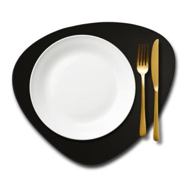 Imagem de Jogo Americano Sousplat em Couro Ecológico Preto Formato Orgânico Impermeável, Resistente e Fácil de Limpar, Elegante para Mesa Posta e Decoração (8)