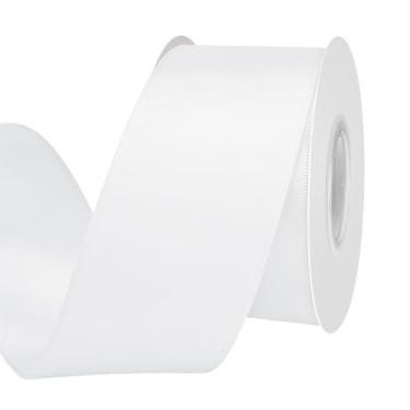 Imagem de Yamkim Fita de cetim branca de 5 cm, 25 metros, fitas de cetim de poliéster de dupla face, ideais para embrulho de presente, artesanato, convites, casamento, buquê de flores, costura