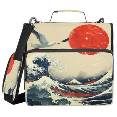 Imagem de SEHANY Fichário japonês Seawave com alça de ombro, capacidade para 500 folhas, vários bolsos, 3 cm, 3 anéis Trapper Keeper