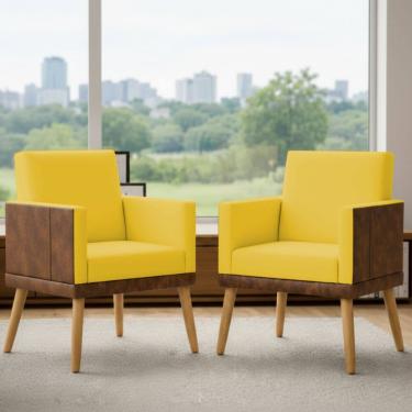 Imagem de Kit 2 Poltronas Decorativa Para Sala Recepção Escritório Consultório Lis Corino Peroba e Suede