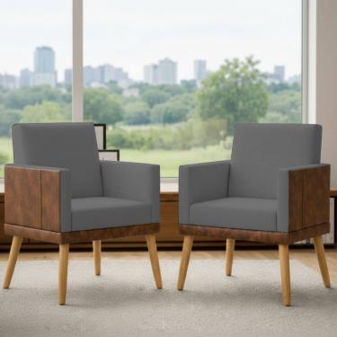 Imagem de Kit 2 Poltronas Decorativa Para Sala Recepção Escritório Consultório Lis Corino Peroba e Suede