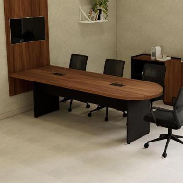 Imagem de Mesa de Reunião 260cm x 90cm para 7 Pessoas c/ 2 Caixas de Tomadas Can