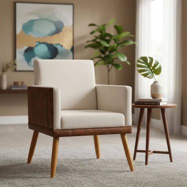 Imagem de Poltrona Decorativa Para Sala Recepção Escritório Consultório Lis Corino Peroba e Suede