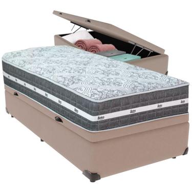 Imagem de Cama Box Baú Bege E Colchão Black Graphite Molas Ensacadas Solteiro 88x188x32 Anjos