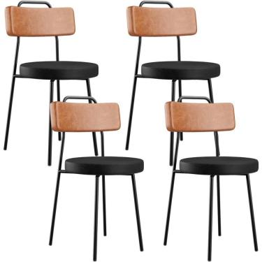 Imagem de Kit 04 Cadeiras Decorativas Estofada Para Sala Jantar Barcelona L02 Couríssimo Camel Preto - Lyam