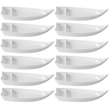 Imagem de Kit 12 Barca para Sushi Comida Japonesa Melamina Branca Profissional G