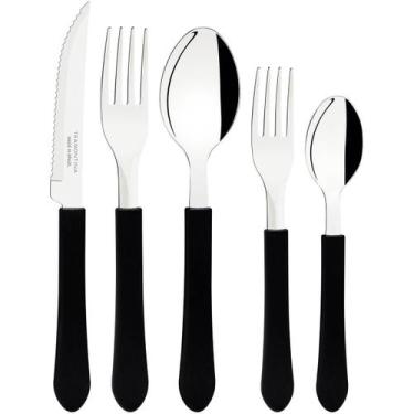 Imagem de Jogo de 20 Talheres no Pote Tramontina Faqueiro Leme Aço Inox Cabo Plá