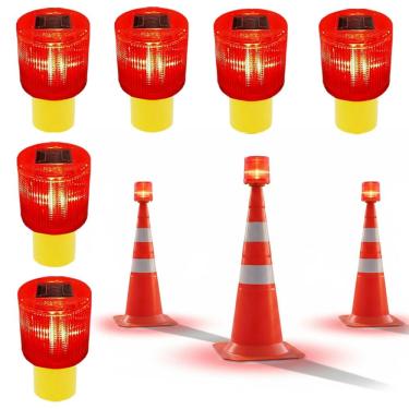 Imagem de Sinalizador Solar Viario Kit 6 Cone Rodovia Aviso Transito Fiscal Avenida Acidente Emergencia Segurança